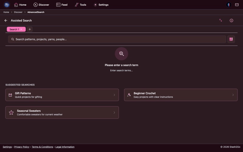 Stash2Go Discover tab showing the Assisted Search entry point