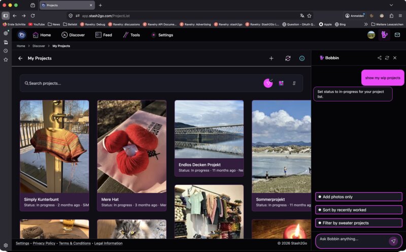 Bobbin navigating to My Projects after being asked to show projects