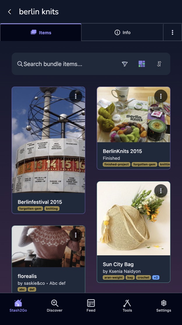 A bundle open on its items tab, showing what is in it