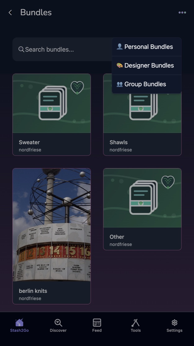A filter offering personal, designer and group bundles