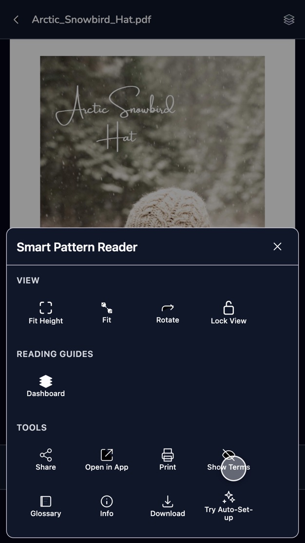 A pattern PDF open in the Smart Viewer, ready to be scanned for charts