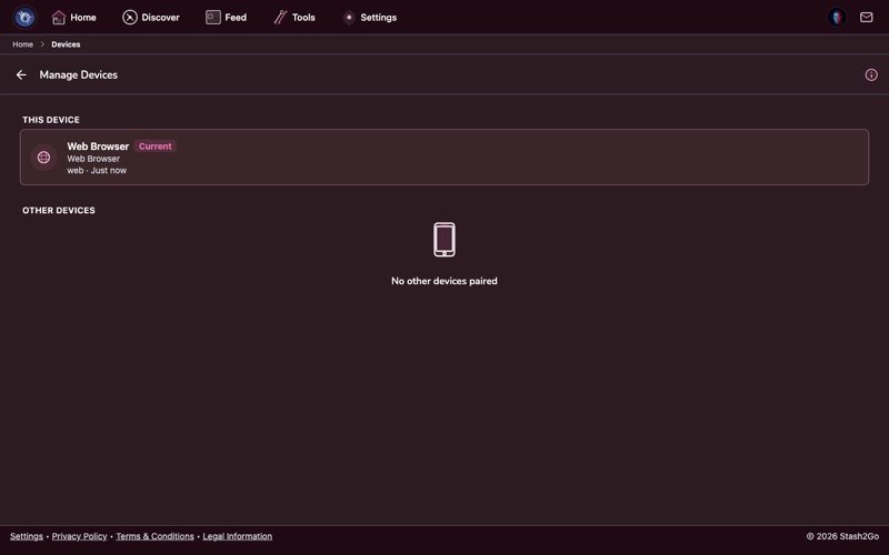 Stash2Go Device Management screen showing all connected devices