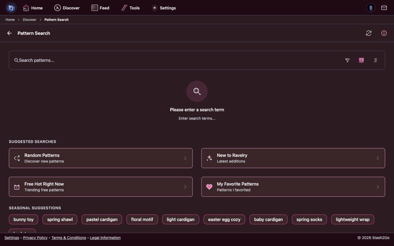 Heart icon and Favorite action on a pattern page in Stash2Go