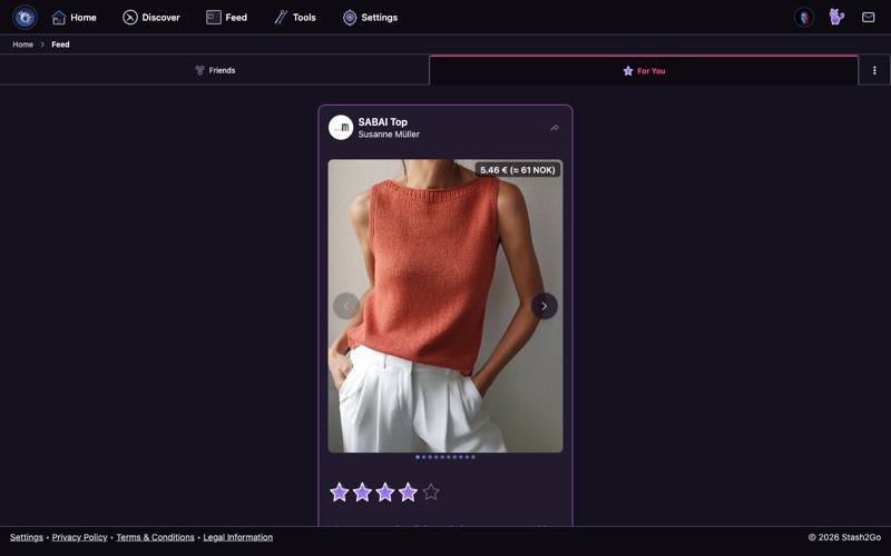 A feed card with its quick actions — favorite, queue, comments, and not interested