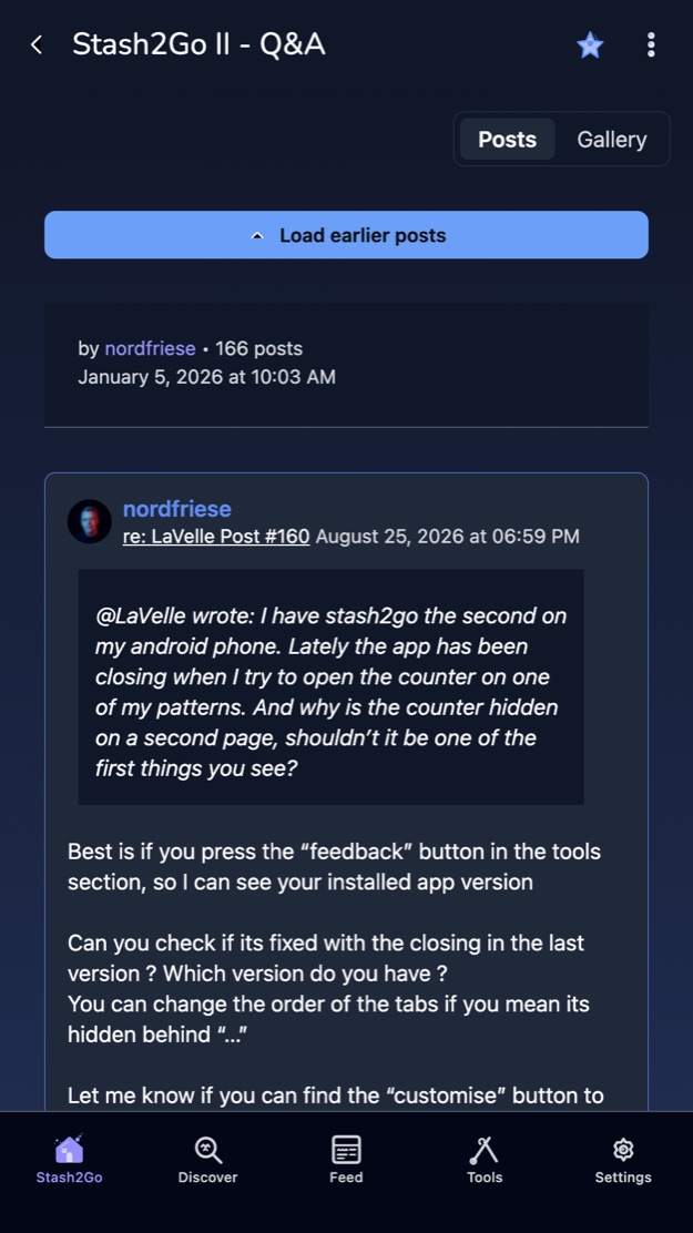 A topic on a phone, with posts, authors and dates