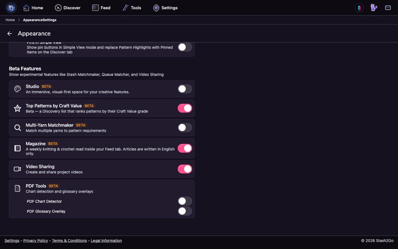 Appearance settings showing the Magazine beta toggle