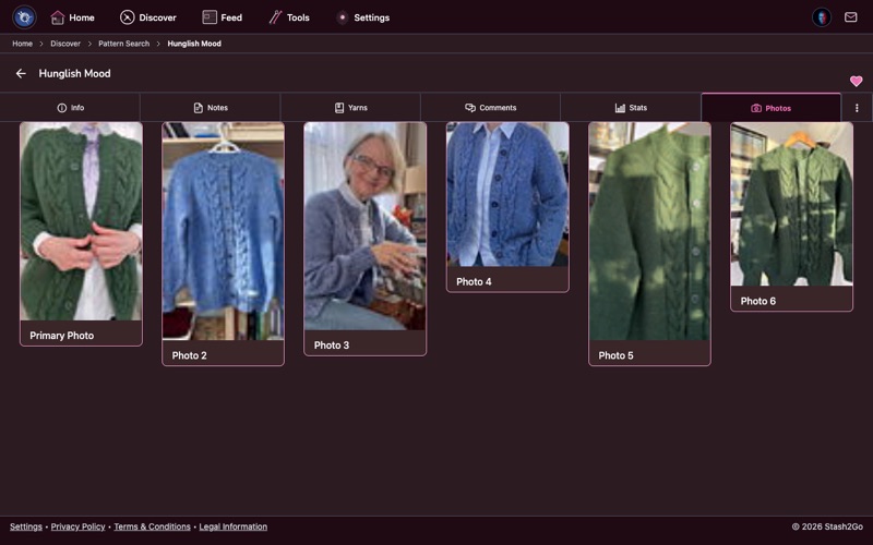 Pattern photos tab showing a masonry gallery of finished objects from other crafters