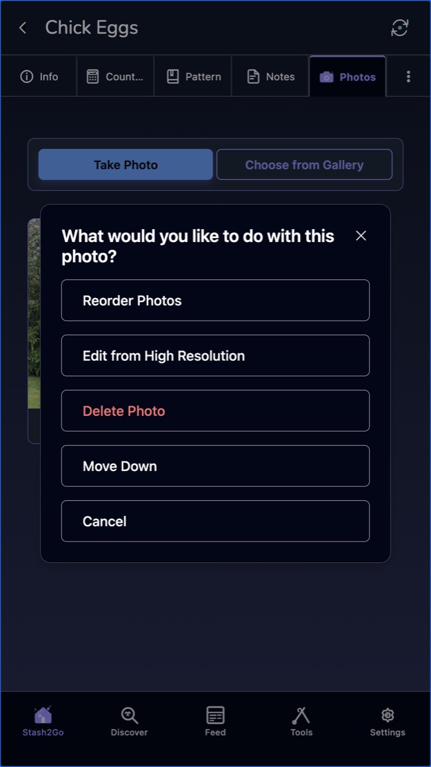 A photo menu with Reorder Photos, Move Down and Delete Photo