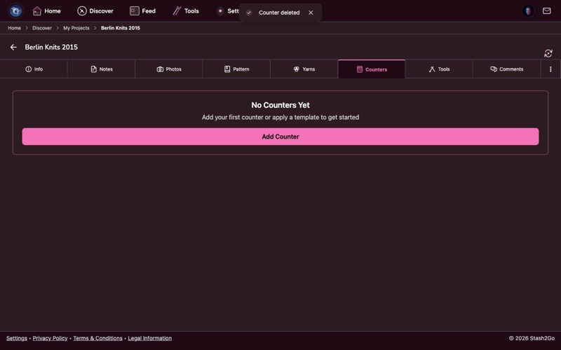 Empty counters tab on a project, ready to add the first counter