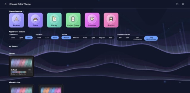 The Aurora scene behind the colour theme screen, in the Aurora theme