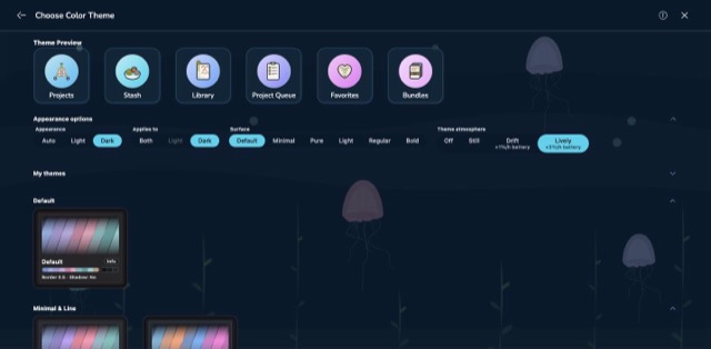 The Deep sea scene behind the colour theme screen, in the Deep Sea theme
