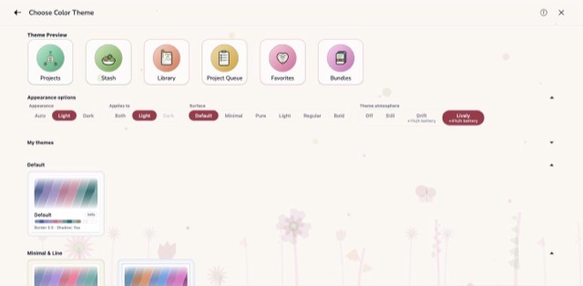 The Flowers scene behind the colour theme screen, in the Pastel Garden theme