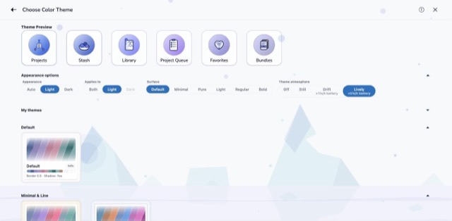 The Icebergs scene behind the colour theme screen, in the Arctic Frost theme