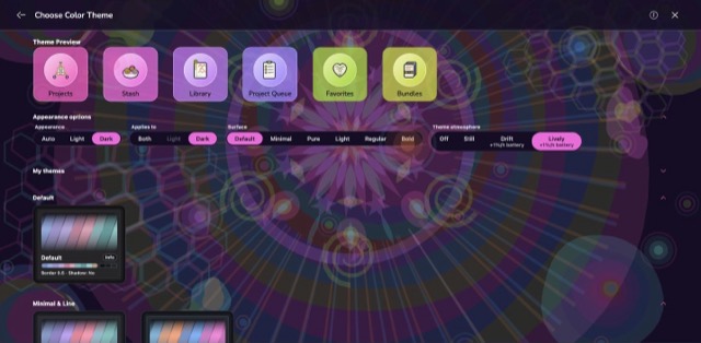 The Liquid light scene behind the colour theme screen, in the Psychedelic theme