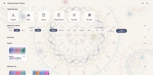 The Mandala scene behind the colour theme screen, in the Parchment Ink theme