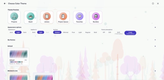 The Trees scene behind the colour theme screen, in the Forest Walk theme