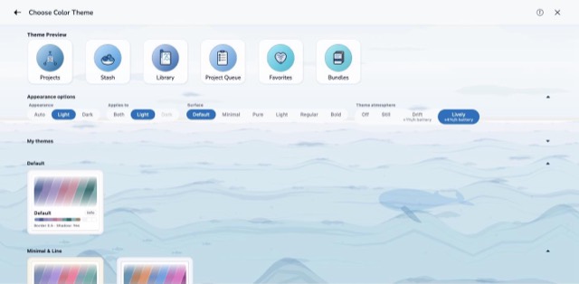 The Waves scene behind the colour theme screen, in the Ocean Breeze theme