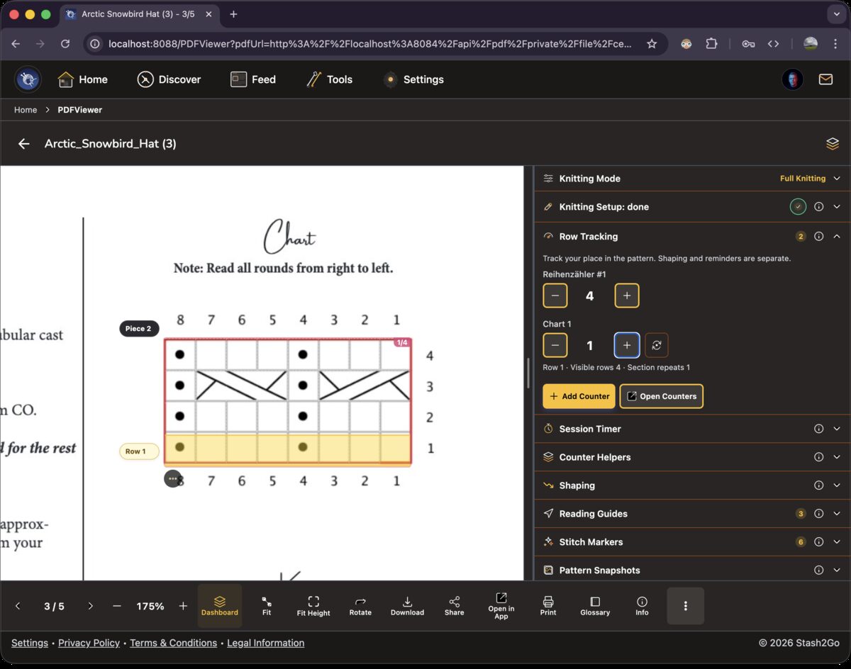 Row tracking section showing Row 1 visible with multiple counters at different values