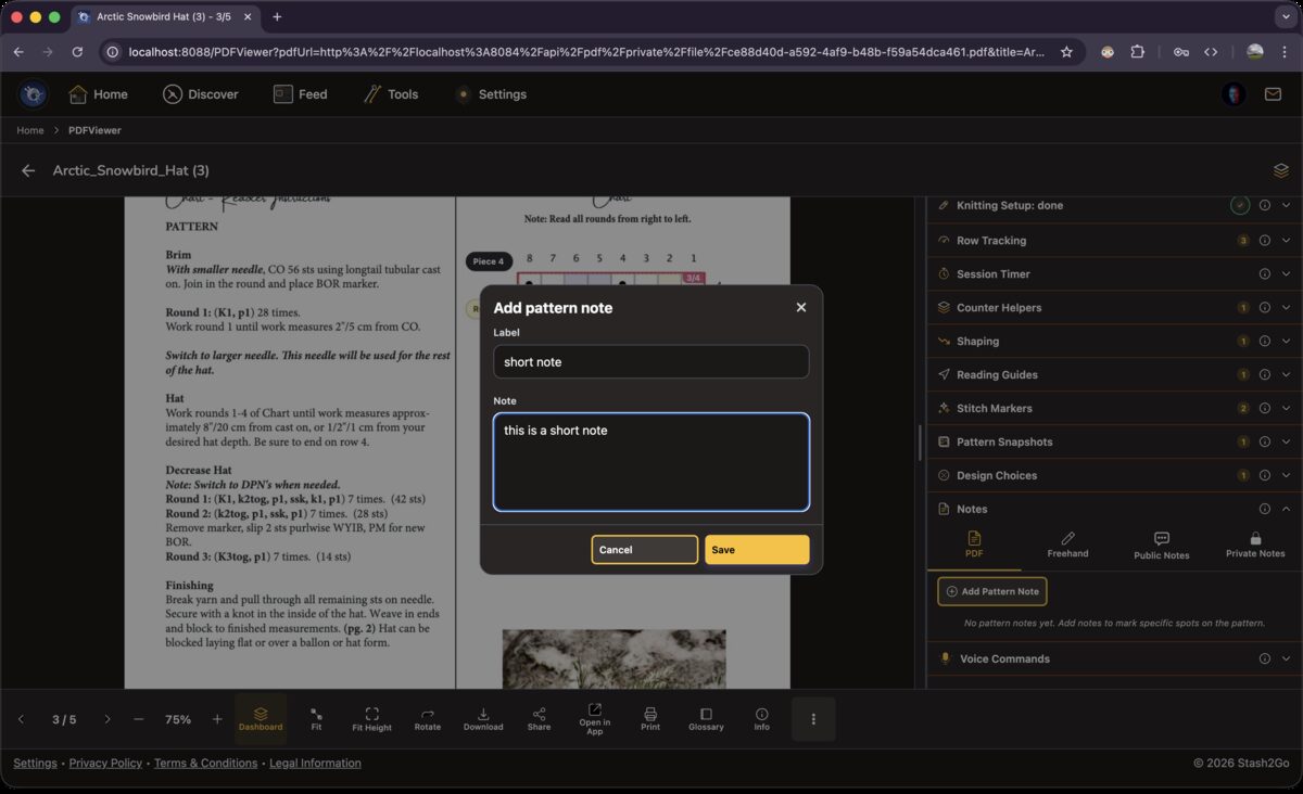 Notes section in the sidebar showing tabs for PDF, Freehand, Public Notes, and Private Notes