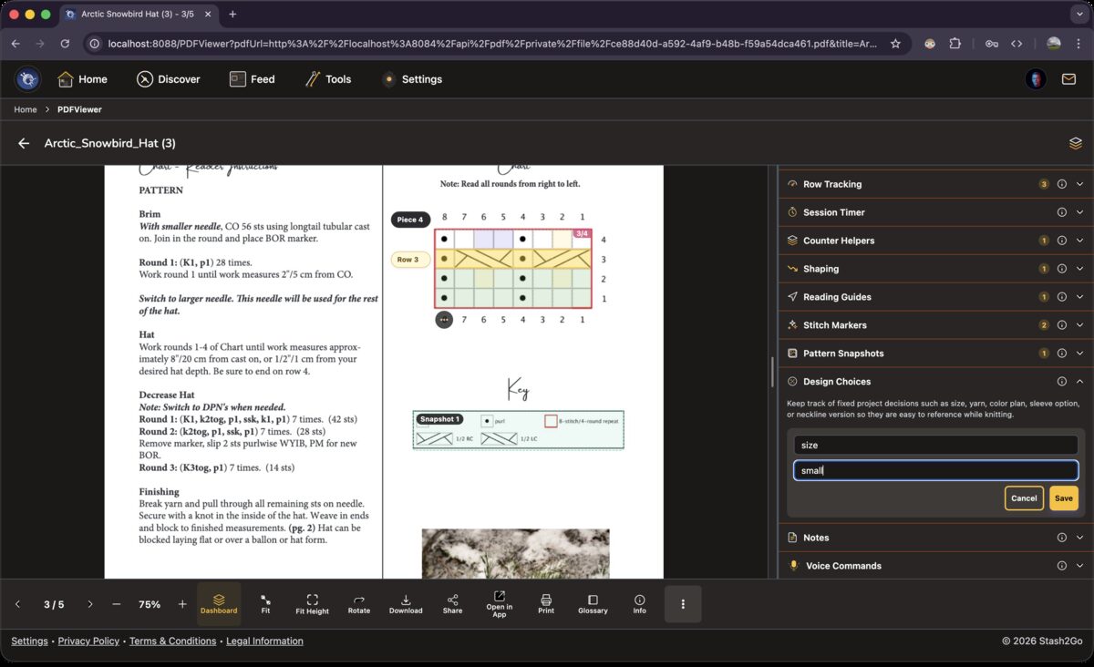 Design Choices section showing a 'size' choice set to 'small' with an Add Choice button