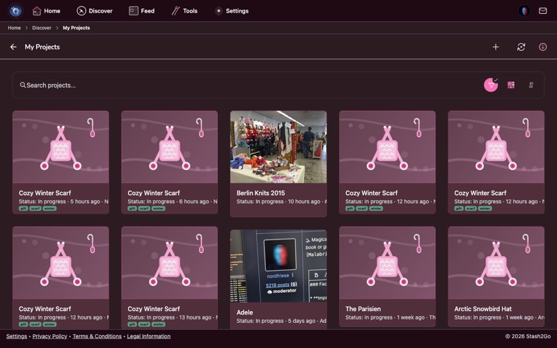 Projects list showing project cards with photos and progress