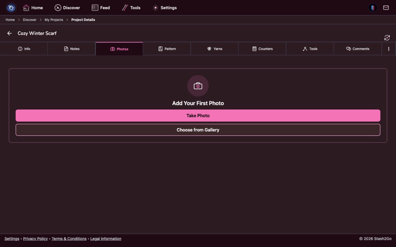 Project photos tab showing photo grid and upload options