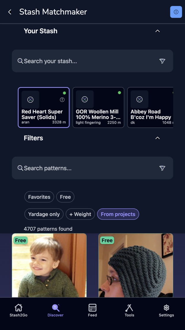 The Stash Matchmaker on a phone, with your stash across the top