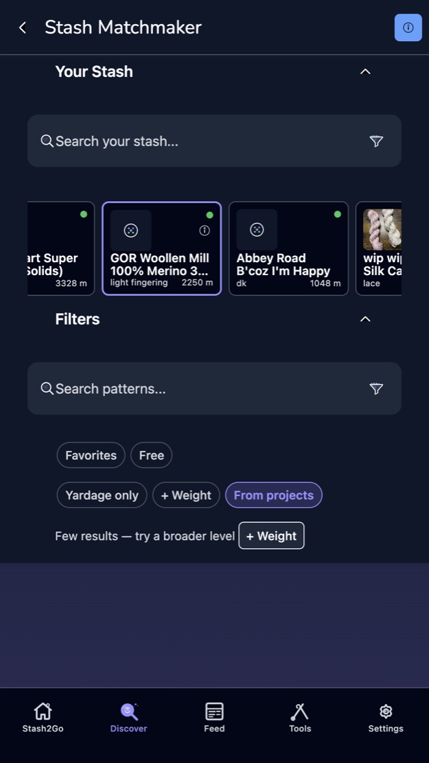 A few results message offering a broader level as a single button