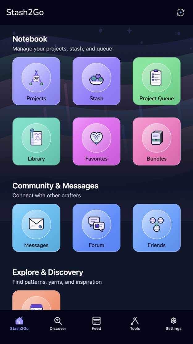 The home screen with a still atmosphere behind the tiles