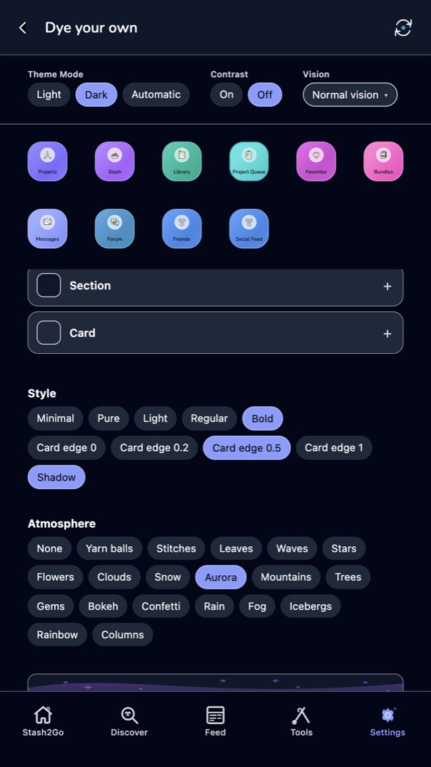 The scene picker in the theme editor, listing all nineteen scenes and none