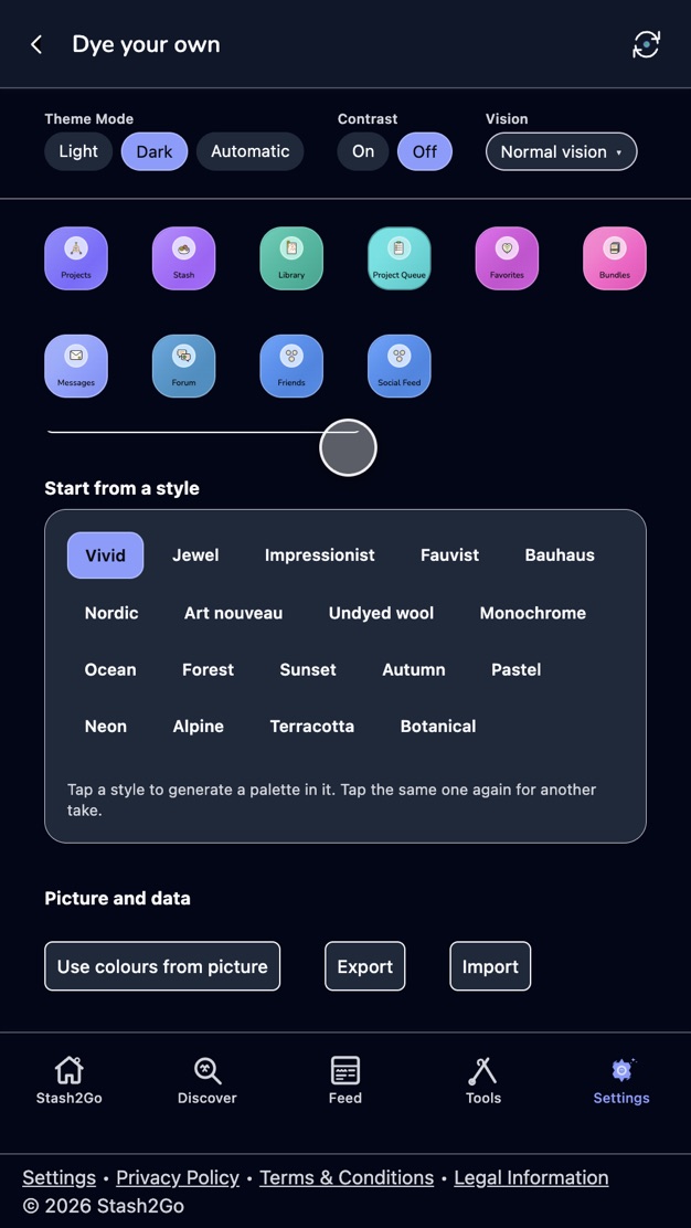 The ten named colours of a theme on a phone