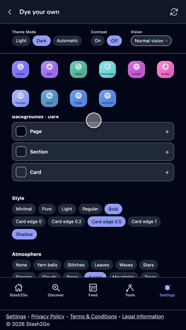 The style, card edge and atmosphere controls on a phone