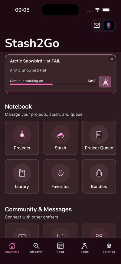 Stash2Go Ravelry app - Advanced home with projects, stash, and community