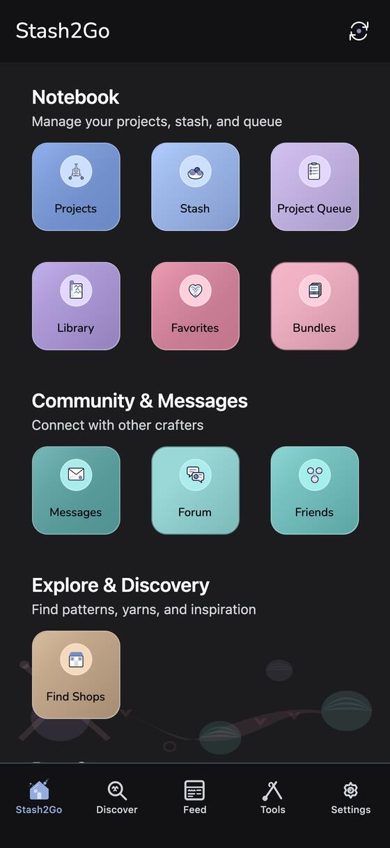 The Stash2Go home screen