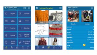 Stash2Go iOS - blue design with home, search, and project screens