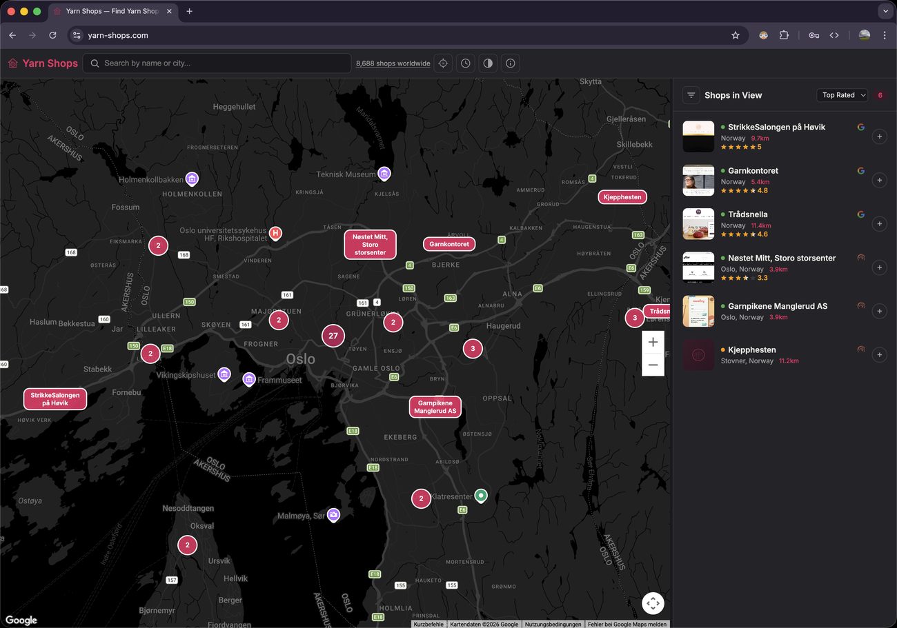 Yarn Shops - Find knitting and yarn shops worldwide with map and reviews